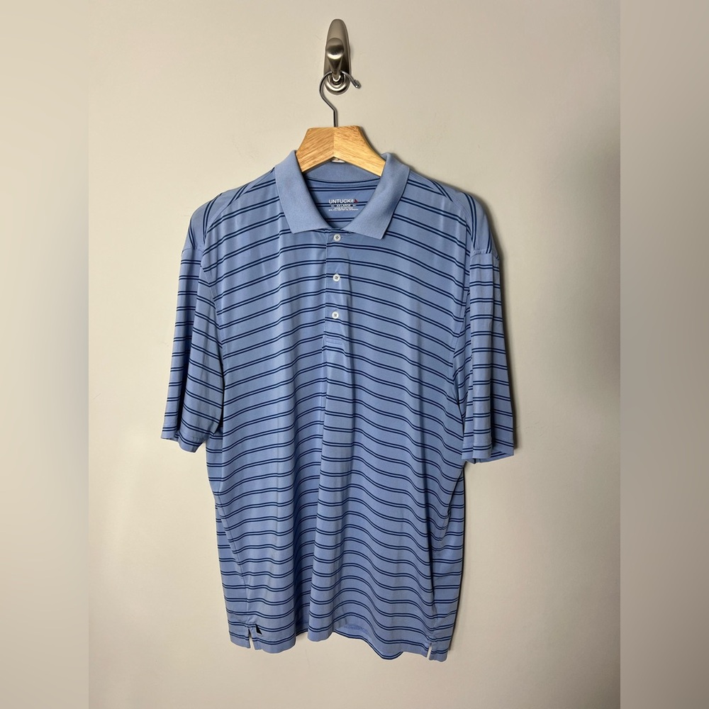 Untuckit Cronos Double Stripe Short Sleeve Mens Polo Shirt Blue XXL 1012